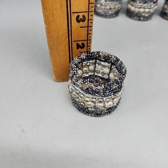 Pier One imports Blue gray, white, black beaded napkin holders Set Of 9 1.5" - Picture 4 of 4